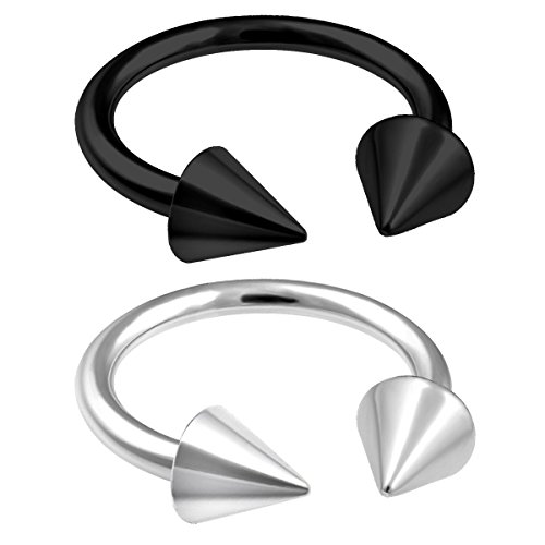 2pcs 18g Circular Barbell Ear Cartilage Eyebrow Horseshoe Lip Septum Nose Ring Tragus Helix Steel Cones - Pick Size