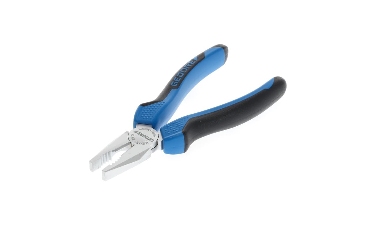 GEDORE Combination Pliers for Cutting/Holding/Twisting, Long Cutting Edges, Dual-Material Grips, European Pattern, Length 160 mm, 8245-160 JC