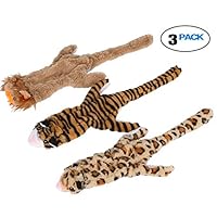 Beautoday No Stuffing Dog Toys Durable Stuffless Plush Squeaky Stuffing Free Dog Set with Leopard Lion Tiger Small Medium and Large Dogs 3 Packs,21-Inch