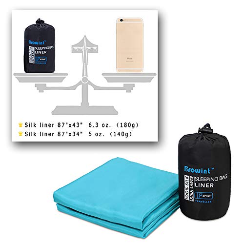 Browint Silk Sleeping Bag Liner, Silk Sleep Sack, Extra Wide 87"x43" & 87“x34”, Lightweight Travel Sheet for Hotels, Envelop Style 73“x34”, Hooded Mummy 87“x34”, More Colors, Reinforced Gussets