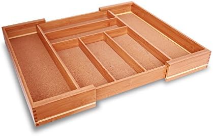 Everything Bamboo Large Natural Bamboo Expandable Cutlery Tray &amp; Drawer Organizer with 7 Compartments