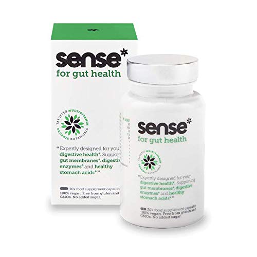 sense for Gut Health - Reduce Bloating, Aids Digestion, Flora & Microbiome - Balances Stomach Acid - Superfoods + Multivitamins + Minerals - Natural Vegan High Strength - Includes Turmeric, Peppermint