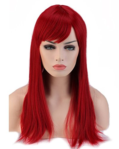 Heat Resistant Synthetic Wig Japanese Kanekalon Fiber 10 Colors Full Wig with Bangs Long Straight Full Head for Women Girls Lady Fashion and Beauty 23'' / 58cm (Dark Red)