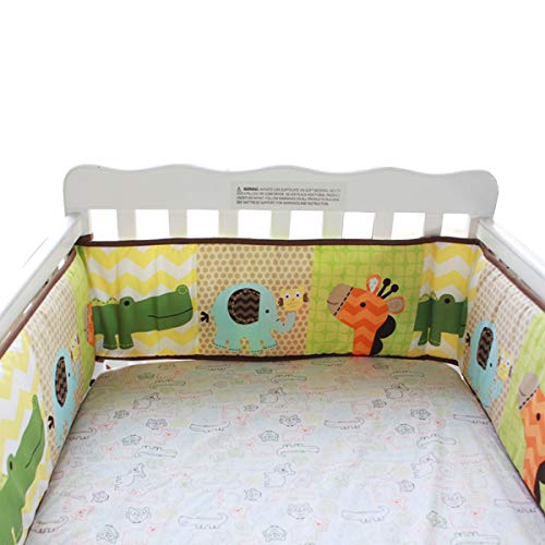 Amomo Crib Bumpers Breathable Baby Bumper Pads 4 Piece for Baby Girl Boy (Green Yellow-Animal)