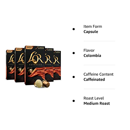 L'OR Espresso Capsules, 50 Count Colombia, SingleServe Aluminum Coffee