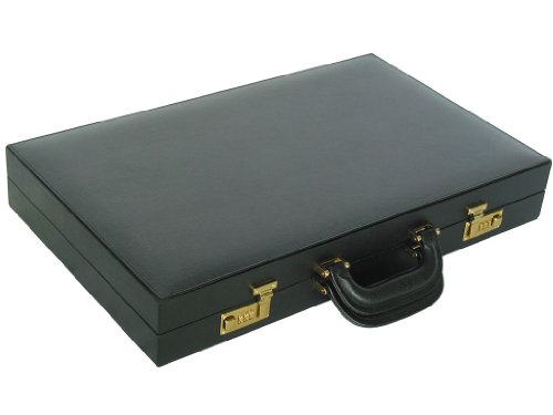 Leather/Microfiber Backgammon Set - (23" Large Attache Case, Zaza & Sacci) - Black/Green