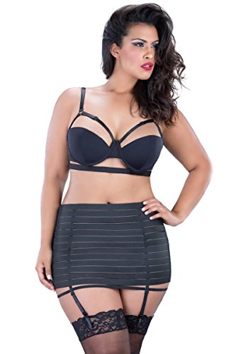 Oh la la Cheri Women's Plus-Size Queen Size Bandage Garter Skirt with G-String, Black, 3X
