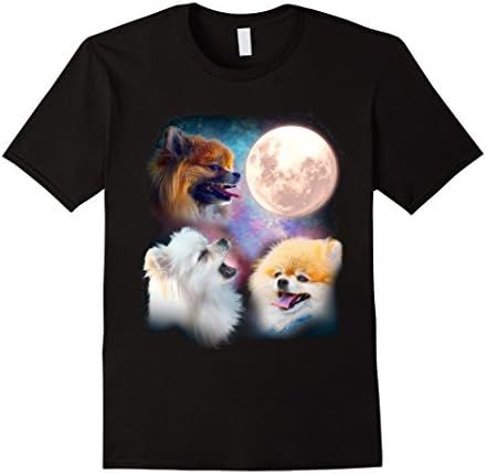 Mens Pomeranian Howling Moon Shirt - Three Wolves Moon Tee Large Black