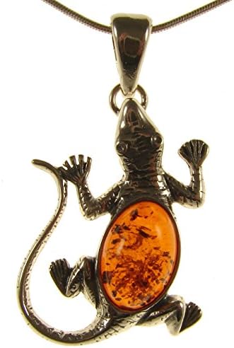 BALTIC AMBER AND STERLING SILVER 925 DESIGNER COGNAC LIZARD PENDANT JEWELLERY JEWELRY (NO CHAIN)