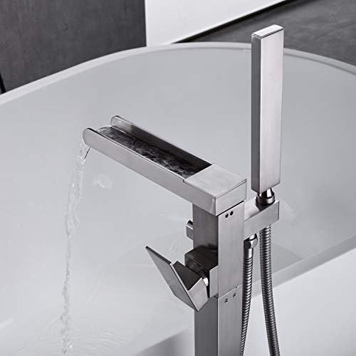 Wowkk Freestanding Bathtub Faucet Waterfall Tub Filler Brushed Nickel