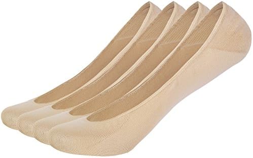 Colrovie Women's Comfort No Show Socks Loafers Non Slip Boat Liners Invisible Sock Pack of 4 Color Beige Size L