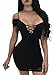 TOB Women's Sexy Bodycon Ruched Off Shoulder Lace up Club Mini Dress Black