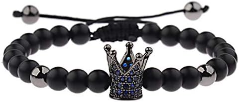 Hebel Men Bracelet 24kt Gold Plated Crown Micro Pave Zircon Matt Lava Macrame Bracelet | Model BRCLT - 31786 |