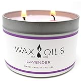 Wax and Oils (Lavender 16 Ounce Tin) Soy Aromatherapy Double Wick Candle, Made in USA