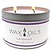 Wax and Oils (Lavender 16 Ounce Tin) Soy Aromatherapy Double Wick Candle, Made in USA
