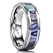 King Will Nature 6mm Silver Tungsten Carbide Ring Unisex Wedding Band Abalone Shell Inlay Faceted Edges