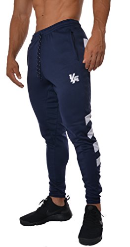 YoungLA Mens Soccer Training pants tapered fit 5 colors (Navy/White, Small)