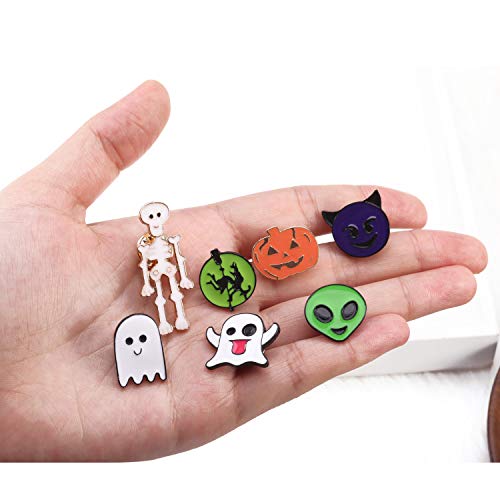 Linsoir beads Halloween Pins Skeleton/Ghost/Witch/Pumpkin Pin Badges 7 Designs Mixed Halloween Brooch Lapel Pins for Halloween Parties Spooky Pin Kids Party Favors