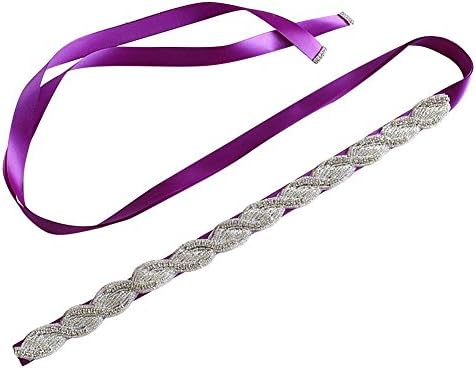Idepy Women's Bridal Sash Rhinestone Wedding Belt for Bridesmaid Evening Party Formal Gown Dress Purple