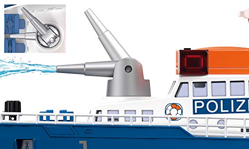 siku 5401, Polizeiboot, Kunststoff, Blau/Weiß, Wasserkanone, Licht, Sound, Heckklappe, Inkl. Boje – Bild 4