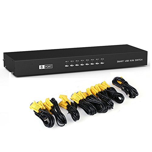 RIJER 8 Port Manual Smart VGA USB KVM Switch PC Computer Selector 1 KM Combo Controls 8 Hosts with Extension Switcher and original Cable 801UK
