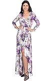 KOH KOH Womens Long Sleeve Casual Elegant Floral Print Wrap Slit Gown Maxi Dress
