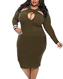 BIUBIU Women's Plus Size Sexy Long Sleeve Club Bodycon Bandage Midi Dress Green 2XL
