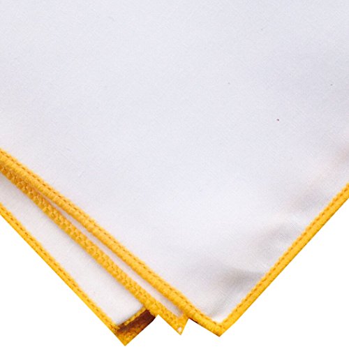 3-Pk Mens Cotton White Pocket Square with Color Border(10 Colors)
