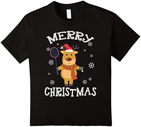 Kids Badminton Player Reindeer For Merry Christmas T-Shirt Gift 12 Black