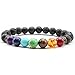 Jovivi 2pcs 7 Chakras Bracelet Lava Rock Stone Crystal Reiki Healing Balancing Natural Gemstone Round Beads for Essential Oil w/Box,Various Sets