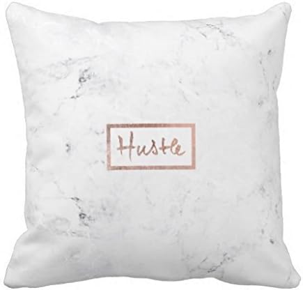 Modern hustle typography rose gold white marble pillow case 18 x 18