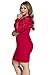 Cfanny Women's Lace Nude Illusion See Through Sleeves Bodycon Dress,Red,Large
