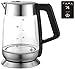 Ovente Electric Hot Water Glass Kettle 1.8 Liter with 5 Heat Settings and LED Lights, 1100 Watts, Fast Heating and Keep Warm Function, Perfect for Coffee, Tea, or Boiling Water, Silver KG66S