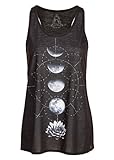 Womens Black Lotus Flower Moon Phases Yoga Loose Fit Tank Top