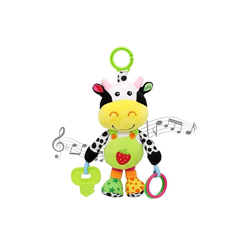 MARUMINE Baby Car Seat Toys with 24 Music and Teether (Cow)