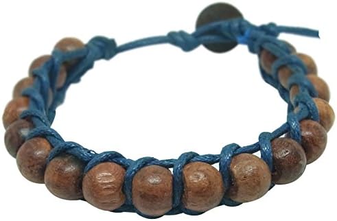 Bracelet Men Women Mala Wood Beads Tibetan Buddhist Prayer Religion Dark Blue Color Cotton Thai Handmade
