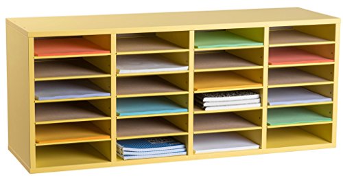AdirOffice Wood Adjustable Literature Organizer (24 Compartment, Yellow)