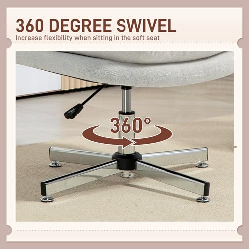 HOMCOM Wide Seat Office Chair, Comfortable Cross Leg Computer Desk Chair, Height Adjustable Swivel Seat for Office, Cream White
