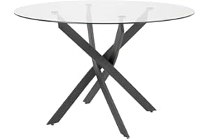 Uptown Club Modern Round Dining Table with Tempered Glass Top, Seats 4 in Style & Comfort, Elegant Kitchen Furniture for Contemporary Home, 47-Inch, Black