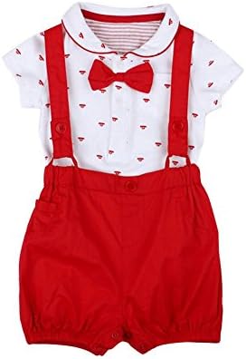 Rorychen Baby Boys Gentleman Suspender Shorts Set Newborn Bodysuit Clothes(0-2T)