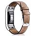 Mornex Replacement Leather Band Compatible with Fitbit Charge 2, Classic Genuine Leather Wristband for Men Women(Light Brown-Silver Buckle)