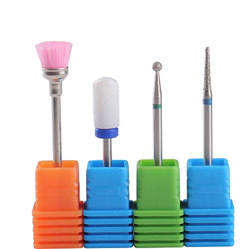MZCMSL Medium Ceramic Nail Drill Bit-Smooth Round Top and Diamond Cuticle Bit(Needle,Ball,Brush),3/32 e file Bit Set,4pcs