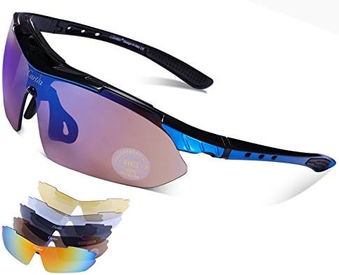Carfia Polarized Sport Sunglasses Mens Womens TR90 Cycling Sunglasses with 5 Set Interchangeable Lenses for Skiing Running Cycling Fishing Golf,100% UV400 Protection
