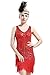 BABEYOND Women's Flapper Dresses 1920s V Neck Beaded Fringed Great Gatsby Dress Red
