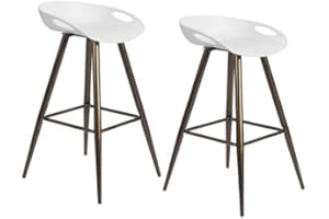 FURNITURER Set of 2 Bar Stools, 32.3" Simple Modern Style High Counter Stool with Low Backrest & Footrest & Metal Legs & PP Seat, Portable Barstools for Kitchen Island Patio Balcony, White & Bronze