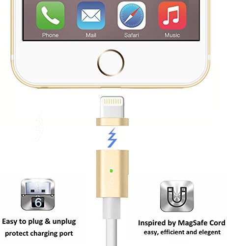 Aihontai 3FT/1m Metal Magnetic 8-Pin Lightning to USB Data Sync Charger Cord for Apple iPhone 7/7 Plus/6s/6s Plus/SE/5S/5C/5,iPad Air2/Air, iPad Pro, iPad Mini 4/3/2 with Retina Display (Gold)