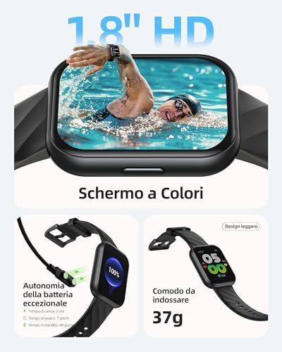 Parsonver Smartwatch for Men and Women with 5ATM Waterproof for Swimming, Fitness Watch with 100+ Sports, Heart Rate, Sleep, Calories, SpO2, Smart Watch for iPhone Android (Black, 1.8 Inches)