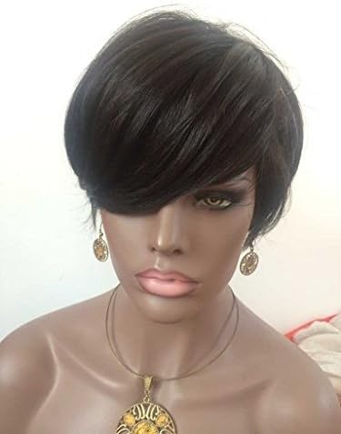 WOB Hair Glueless 150% Density Brazilian Human Hair Side Bang Short Bob Wig Haircut None Lace Wig 8inch