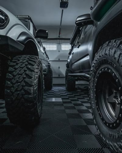 Swisstrax Ribtrax PRO Interlocking Garage Floor Tiles, 15.75 x 15.75-Inch, Jet Black, 24 Piece Set | Interlocking 15.75" x 15.75" tiles | Snap-together, no adhesives | Commercial-grade polypropylene