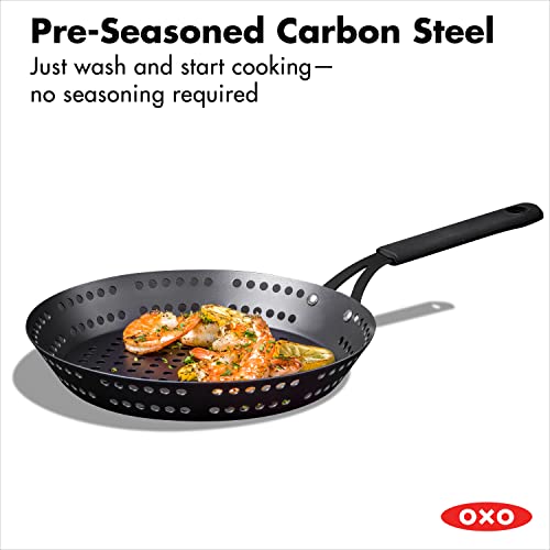 OXO Obsidian PreSeasoned Carbon Steel, 12" Frying Pan Skillet with